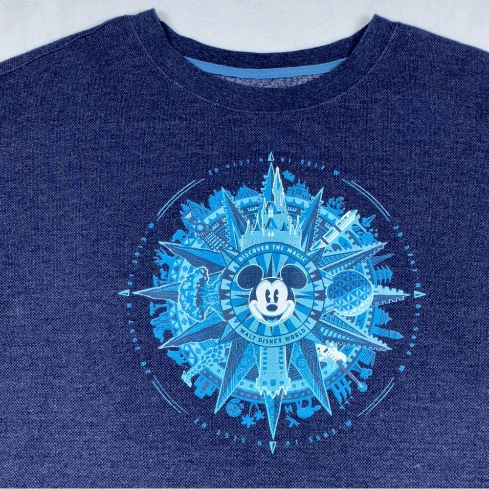 Mickey Mouse Compass Crew Neck Sweatshirt Kangaroo Pocket XXXL Blue Disney Parks